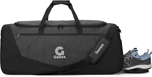 Gonex Gym Duffel Bag with Shoe Compartment Wet Pocket, Large Capacity Sports Duffle Bag for Men Women, Workout & Travel Bag with Multiple Pockets, Black, Large (100L)