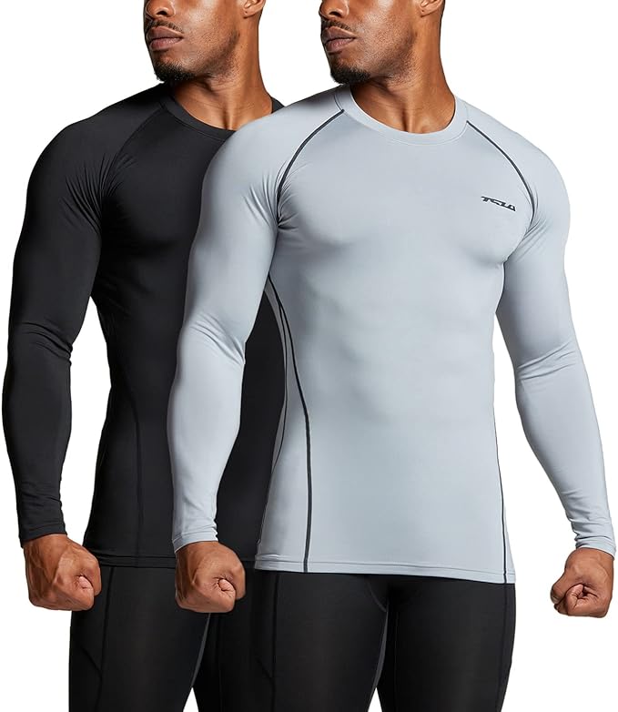 TSLA Men's Thermal Long Sleeve Compression Shirts, Athletic Base Layer Top, Winter Gear Running T-Shirt