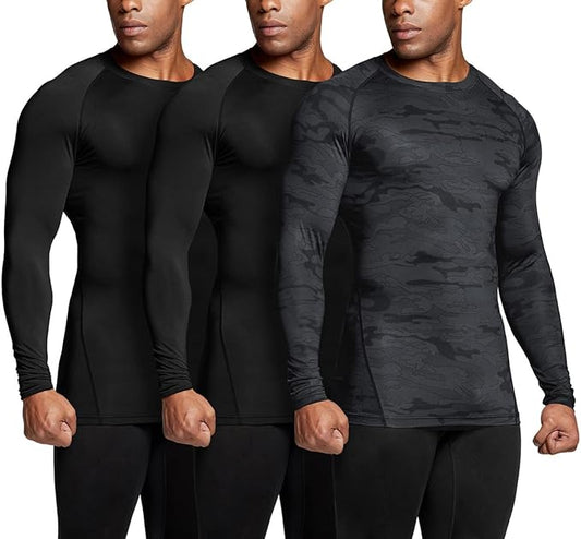 TSLA Men's UPF 50+ Compression Shirts, Cool Dry Long Sleeve Athletic Tops, Sports Baselayer Workout Shirt