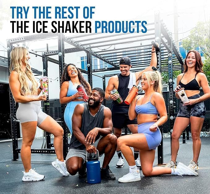 Ice Shaker Insulated Stainless Steel Shaker Bottle | 32oz, Red/Black | Cold for 30+ Hours | Insulated Cup with Twist-on Agitator | Odor-Free Bottle for Protein Shakes, Water, Smoothies, Cocktails