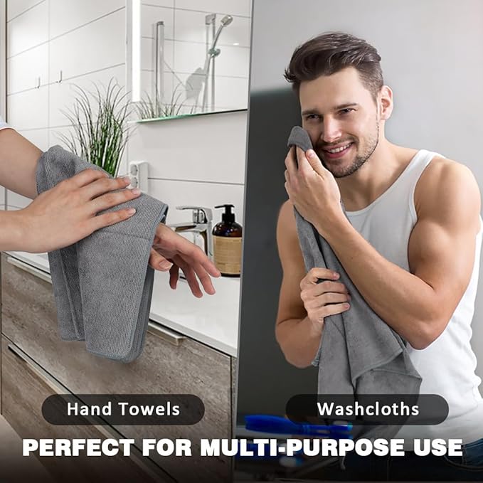 Orighty Gym Towels, Highly Absorbent Sweat Towels, Soft and Quick Drying Gym Towel for Daily Use, Multi-Purpose Towel for Sport, Salon, Spa, Hotel, 16 x 27 Inch, Grey, 6 Pack