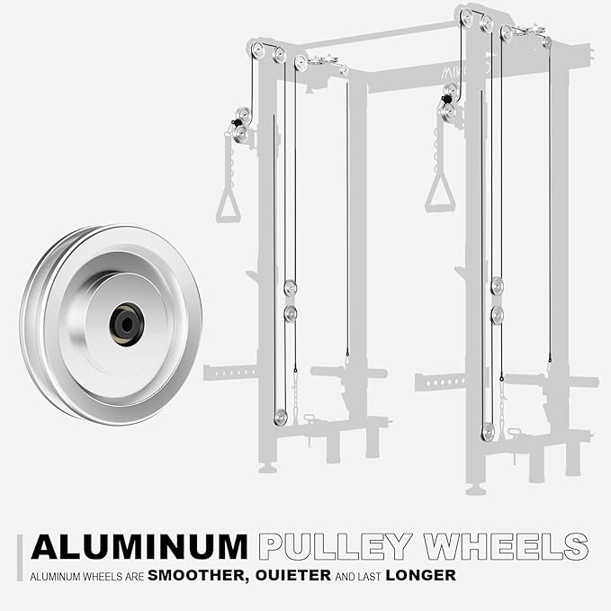 Mikolo Folding Squat Rack, Wall Mounted Power Rack with Cable Crossover Machine & LAT Pull Down, Functional Trainer with 5 Adjustable Function Modes, for Home Gym and Space Saving