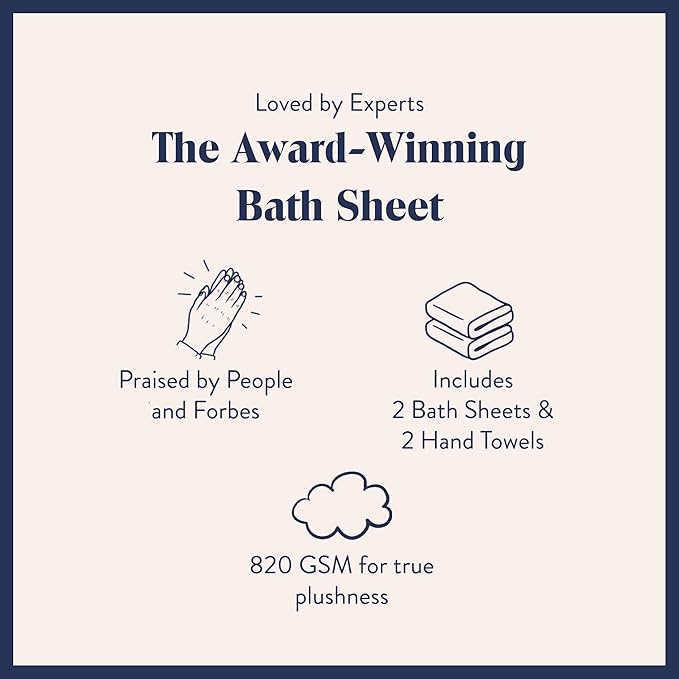 Brooklinen Super-Plush Turkish Cotton Bath Sheets Set of 2 Cotton, 820 GSM, Highly Absorbent, Machine Washable, Perfect for Home & Bathroom (40" x 65", White)