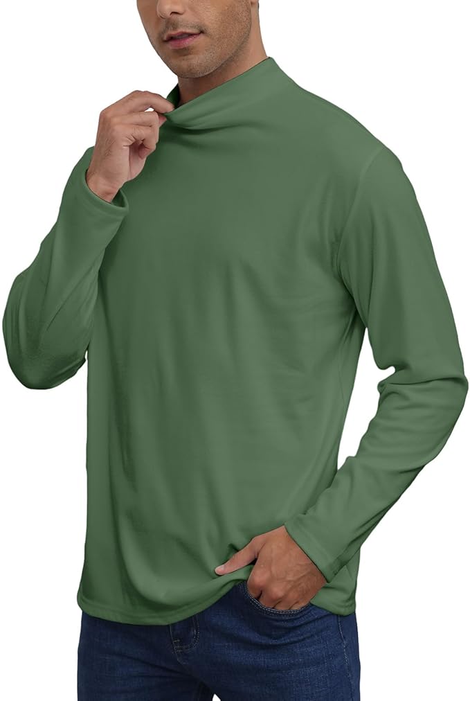 Mens Casual Mock Turtleneck T-Shirts Long Sleeve Thermal Stretchy Pullover Basic Lightweight Undershirt Sweater Tops