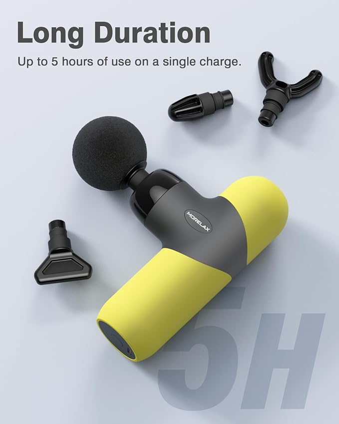 Morelax Mini Massage Gun Portable Deep Tissue Muscle Percussion Massager, Electric Handheld Sport Massager with 6 Massage Heads 4 Speed, Best Gift (Yellow)