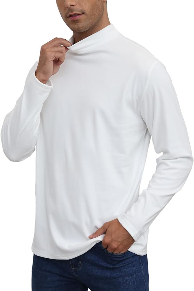 Mens Casual Mock Turtleneck T-Shirts Long Sleeve Thermal Stretchy Pullover Basic Lightweight Undershirt Sweater Tops