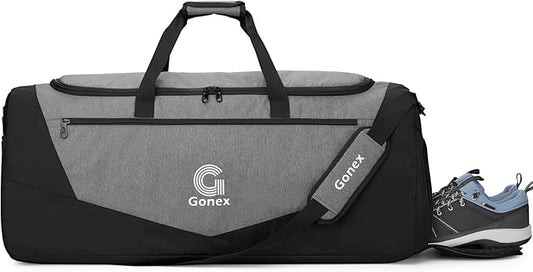 Gonex Gym Duffel Bag with Shoe Compartment Wet Pocket, Large Capacity Sports Duffle Bag for Men Women, Workout & Travel Bag with Multiple Pockets, Black/Gray, Large (100L)