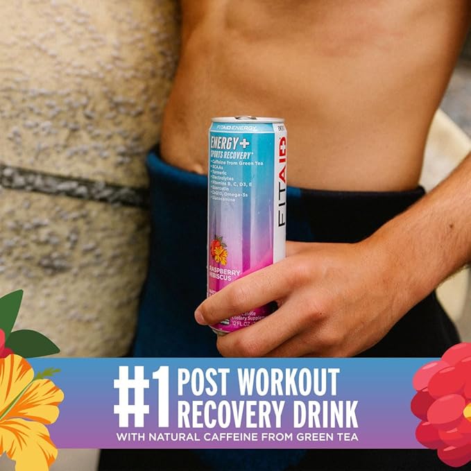 FITAID ENERGY, 200mg Natural Caffeine, Keto, Raspberry Hibiscus, Optimum Performance Formula: BCAAs, Quercetin, Electrolytes, Omega-3s, 15 calories, Paleo, Vegan & GlutenFree, 12 Fl Oz (Pack of 12)