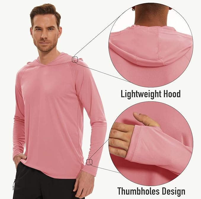 MAGCOMSEN Men's Hooded UPF 50+ Sun Protection T Shirts Long Sleeve Athletic Fishing Shirts Rash Guards