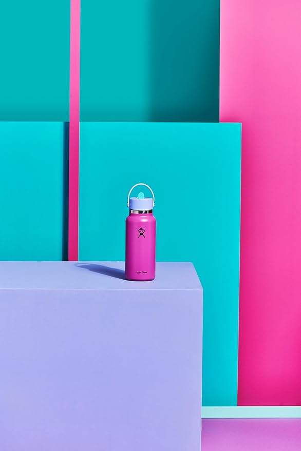 Hydro Flask Water Bottle - Insulated Stainless Steel - Wide Mouth Flex Straw Lid, Non Spill, Leakproof and Refillable in 32 Oz Holiday Punch