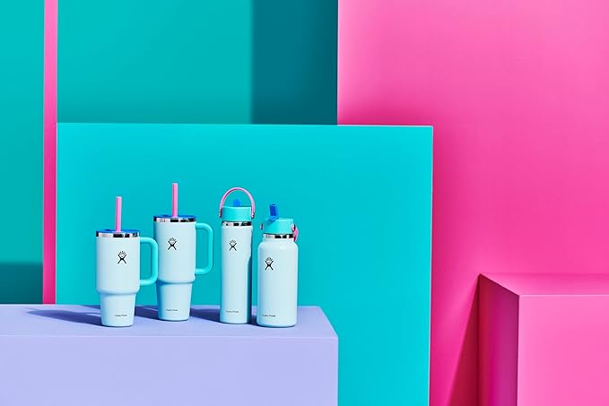 Hydro Flask Water Bottle - Insulated Stainless Steel - Wide Mouth Flex Straw Lid, Non Spill, Leakproof and Refillable in 24 Oz Polar Plunge