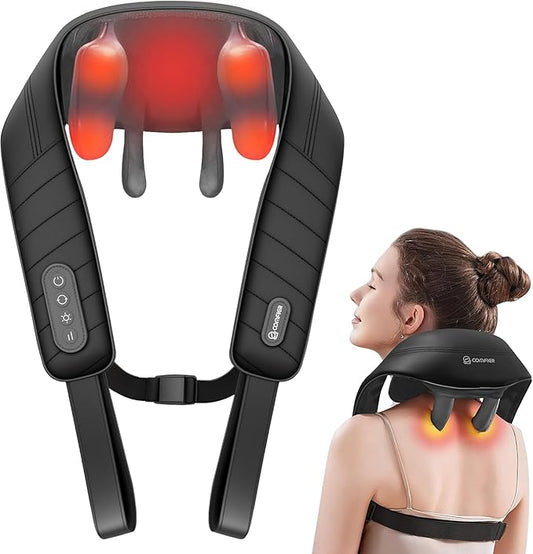 COMFIER Cordless Neck Massager with Heat, 4D Kneading Neck and Shoulder Massager Deep Tissue, Shiatsu Neck Back Massager Pillow, 2 Heating Levels,Gifts for Mom Dad