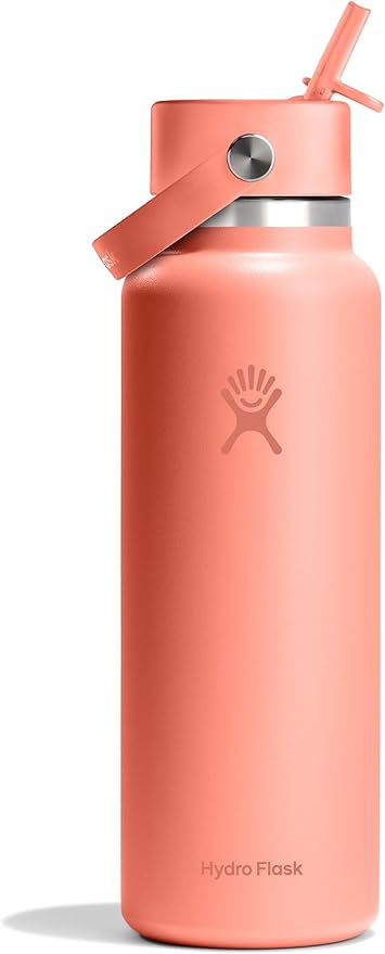 Hydro Flask Water Bottle - Insulated Stainless Steel - Wide Mouth Flex Straw Lid, Non Spill, Leakproof and Refillable in 40 Oz Sunglow