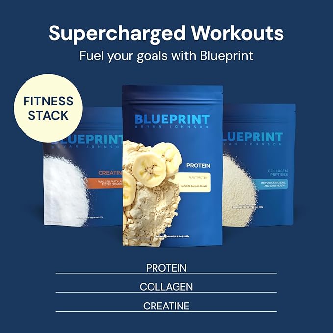 Blueprint by Bryan Johnson Vegan Protein Meal Replacement – Plant Based Hemp Protein with 27g Protein Per Serving – Low Calorie, Flavored Protein for Women & Men – Dairy Free – 15 Servings - Banana