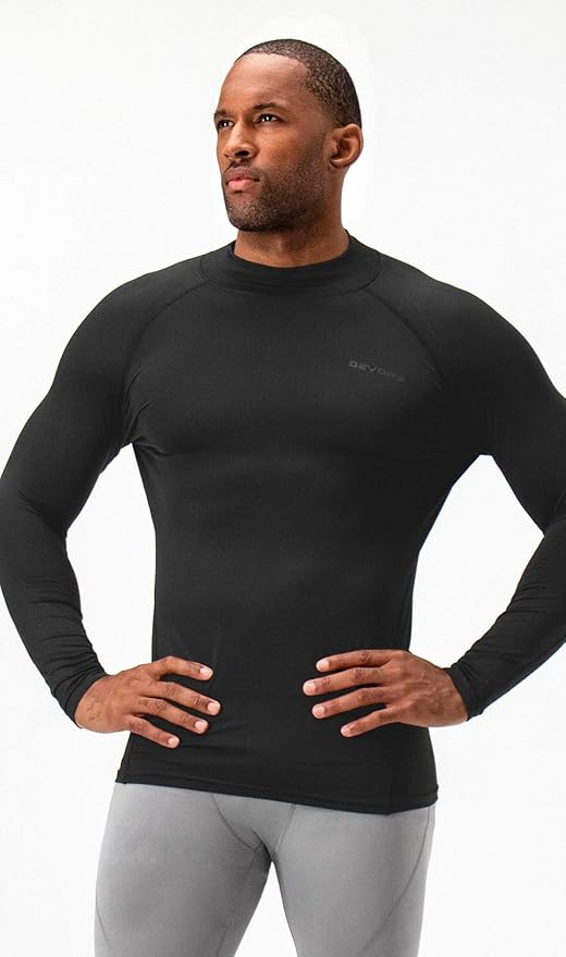DEVOPS 2 Pack Men's Thermal Turtle Mock Neck Shirts, Compression Long Sleeve Tops and Hoodies