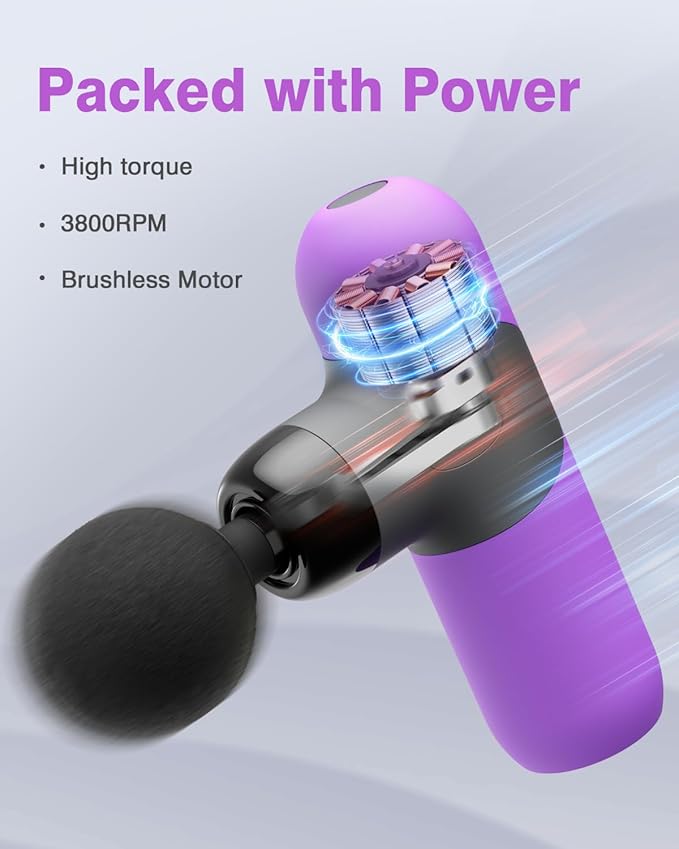 Morelax Mini Massage Gun Portable Deep Tissue Muscle Percussion Massager, Electric Handheld Sport Massager with 6 Massage Heads 4 Speed, Best Gift (Purple)