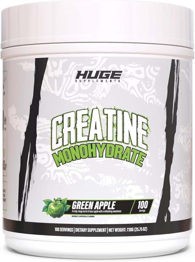 Flavored Creatine Monohydrate Powder - Green Apple Flavor, 500 Grams, Third Party Tested, Micronized for Optimal Absorption, 5 Grams Per Scoop, Delicious & Easy Mixability (100 Servings)