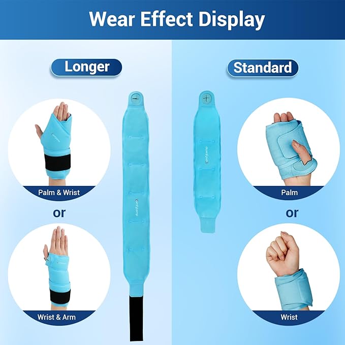 Comfytemp Larger Wrist Ice Pack Wrap for Carpal Tunnel Relief, Reusable Longer Gel Wrist Brace Hot Cold Compression for Hand Pain Injury, Tendonitis, Arthritis, Surgery Gift