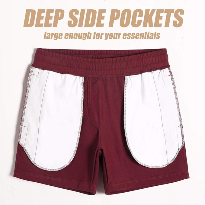 maamgic Mens Athletic Gym Shorts 5.5" Elastic Waist Casual Pajama Pocket Jogger Men Workout Short Pants