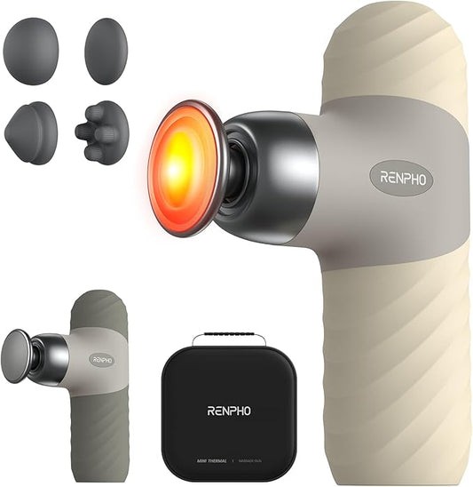 RENPHO Mini Thermal Massage Gun with Heat, Portable Deep Tissue Percussion Massager, Color Silicone Sleeves Travel Size with Carry Case