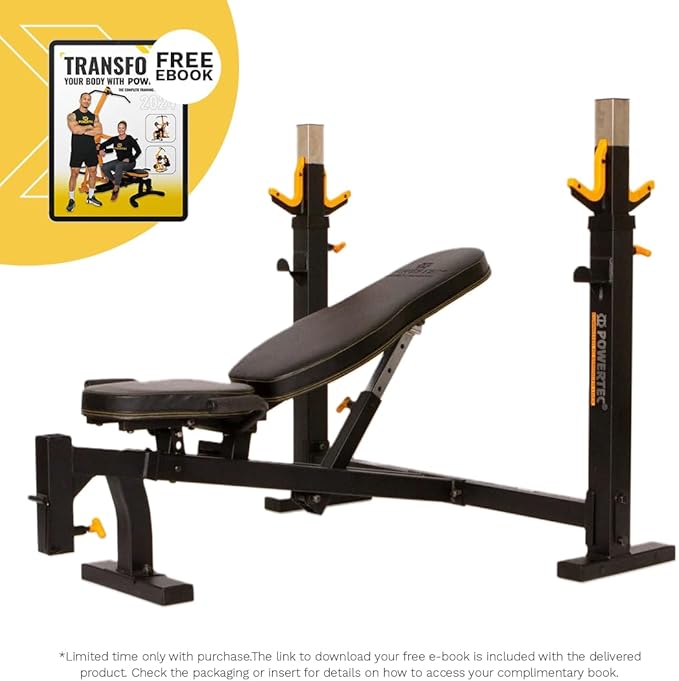 PowerTec Workbench Olympic Weight Bench Press for Home Gym WB-OB16 - Adjustable Workout Bench with 9 Horizontal, Vertical Positions, 7 Incline Positions, Decline - Fitness Equipment