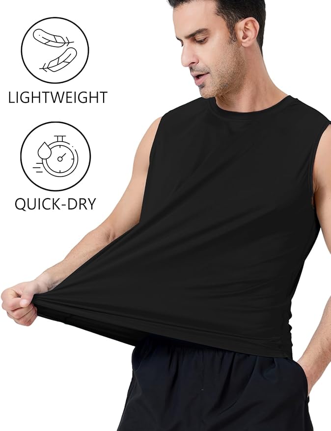 Men's Sleeveless UPF 50+ Swim Shirts Quick Dry Workout Tank Top UV Protection Running Gym Muscle T Shirts