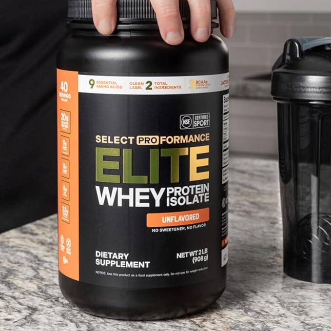 Silver Star Nutrition Select Proformance Elite Whey Protein Isolate Powder, Unflavored, NSF Certified, No Added Sugar, 20g of Protein per Serving, 40 Servings, 2 Lbs