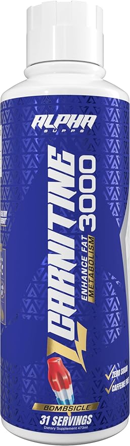Alpha Supps L Carnitine Liquid 3000 | Stimulant-Free L-Carnitine Supplement for Men & Women | Pre-Workout Energy Boost & Muscle Recovery | Zero Sugar, Fat, & Carbs | 31 Servings (Bombsicle)