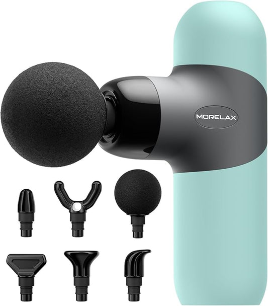 Morelax Mini Massage Gun Portable Deep Tissue Muscle Percussion Massager, Electric Handheld Sport Massager with 6 Massage Heads 4 Speed, Best Gift (Mint)