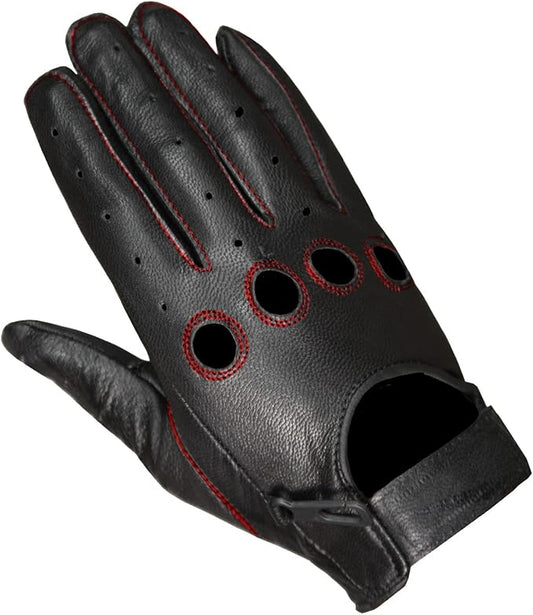 New Biker Police Leather Motorcycle Driving Riding Racing Gloves Real Natural Leather Touchscreen Ventilation Men Women Automotive ATV Dirt Bike Cycling Comfortable Adjustable BlackRed XL