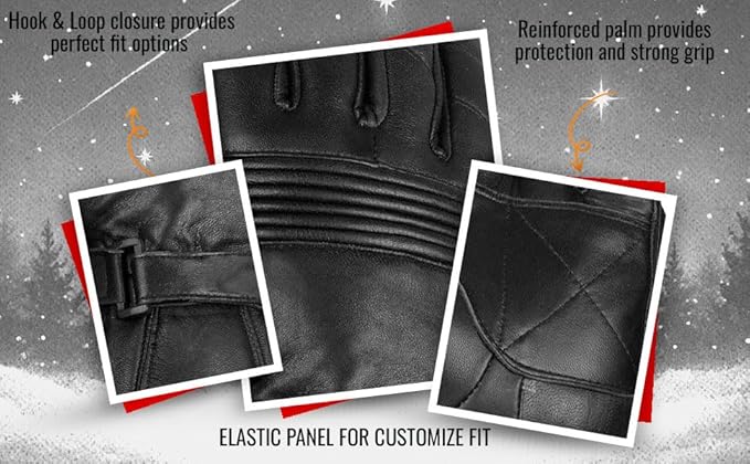 Jackets 4 Bikes Winter Motorcycle Gloves, Premium Biker Sheep Leather Thinsulate Warm Cold Weather Water Resistance Windproof Gauntlet for Men and Women