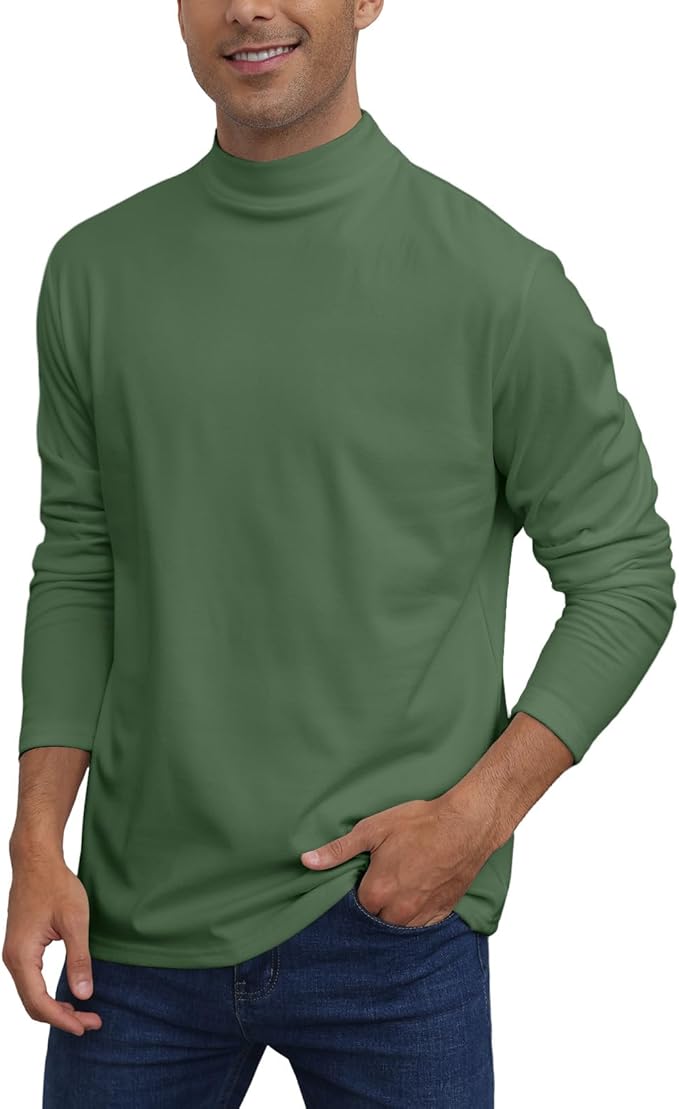 Mens Casual Mock Turtleneck T-Shirts Long Sleeve Thermal Stretchy Pullover Basic Lightweight Undershirt Sweater Tops