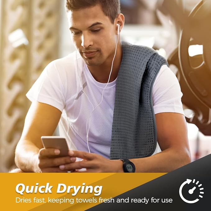 HOMEXCEL 4 Pack Microfiber Gym Towels Grey Fitness Towels Ultra Soft, Highly Absorbent and Quick Dry Towel for Gym, Shower, Hotel, Spa 15 x 25 Inch