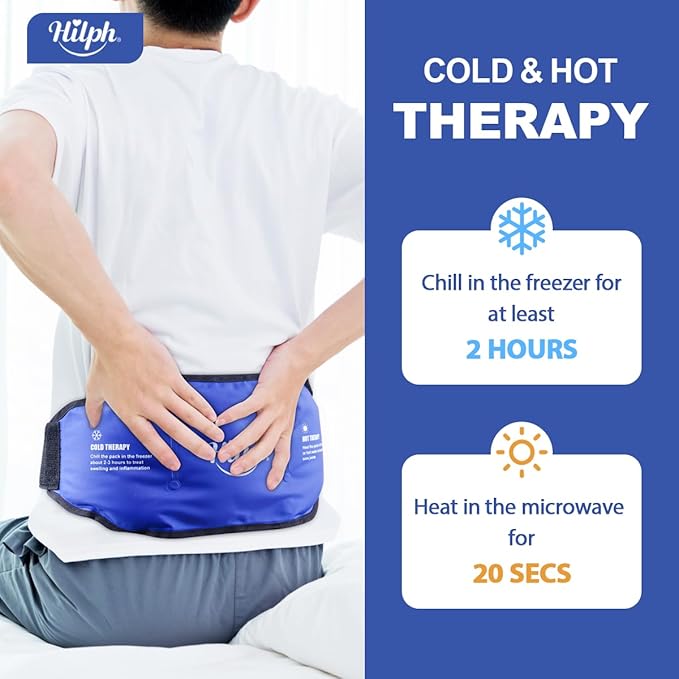 Hilph Low Back Ice Pack Wrap for Pain Relief, Reusable Ice Pack Belt Hot Cold Therapy for Low Back Pain, Lumbar Surgery, Sciatic Nerve, Coccyx, Tailbone Pain (Blue)