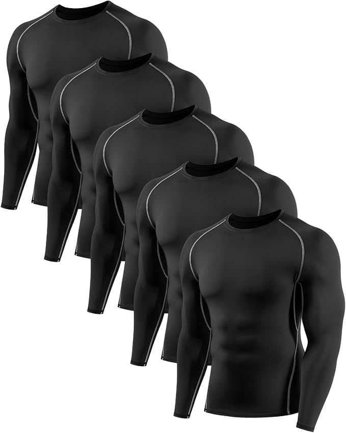 5,6 Pack Men's Compression Shirts Long Sleeve Rash Guard Workout Undershirt Base Layer Athletic Shirt