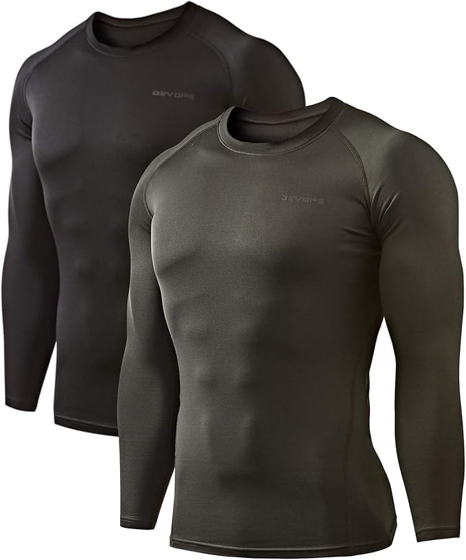 DEVOPS 2 Pack Men's Thermal Long Sleeve Compression Shirts