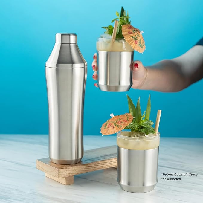 Elevated Craft Hybrid Cocktail Shaker - Premium Vacuum Insulated Stainless Steel Cocktail Shaker - Innovative Measuring System - Martini Shaker for the Home Bartender - 28oz Total Volume