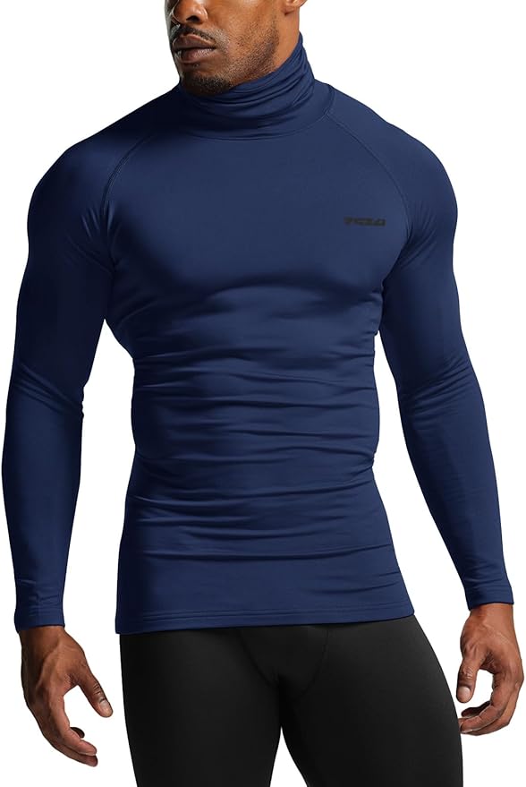 TSLA Men's Thermal Long Sleeve Compression Shirts, Mock/Turtleneck Winter Sports Running Base Layer Top