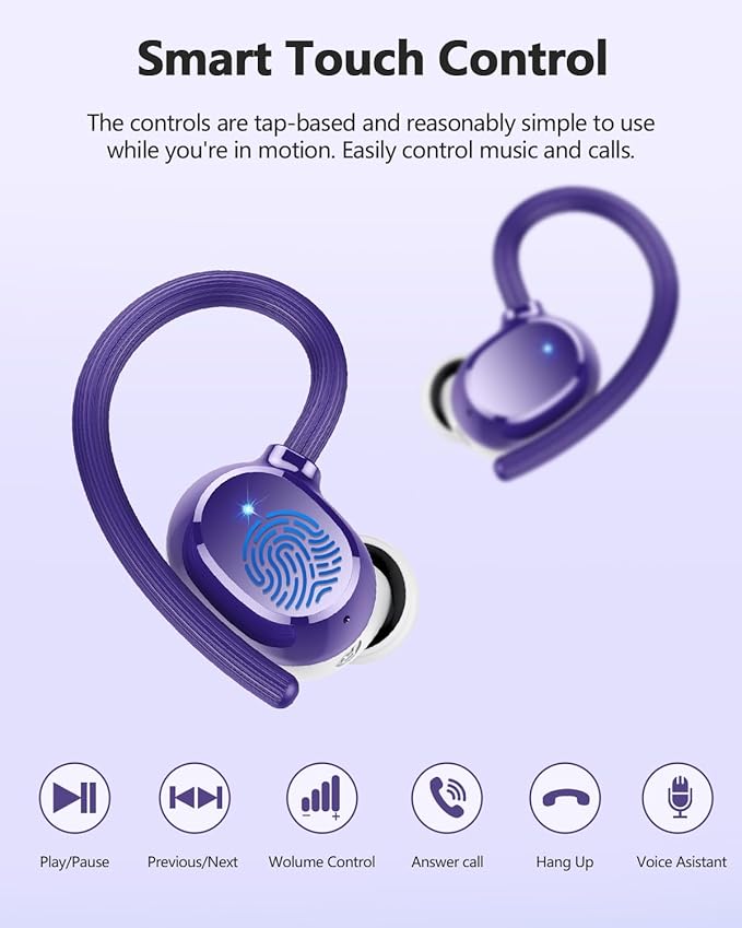 Wireless Bluetooth Earbuds Sport 128H Playtime Bluetooth 5.3 Headphones with LED Display Powerful Bass Over Ear Earphones with Earhooks IP7 Waterproof