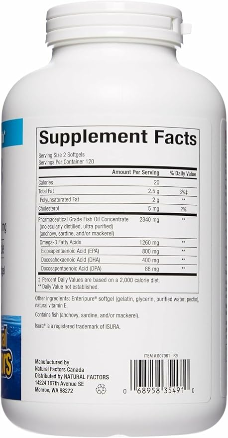 Natural Factors RxOmega-3, Natural Support for Heart Health with DHA and EPA, Daily Dietary Supplement, 120 Softgels