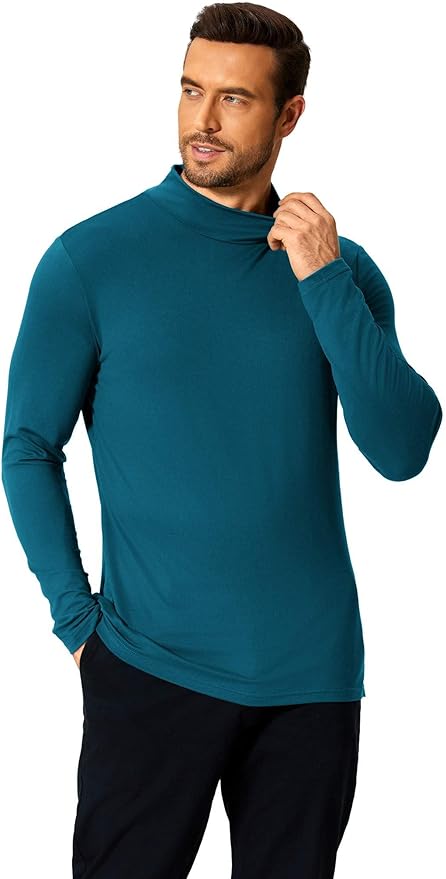 COOFANDY Mens Mock Turtleneck T-Shirts Long Sleeve Solid Color Tees Shirts Basic Casual Slim Fit Pullover T Shirts