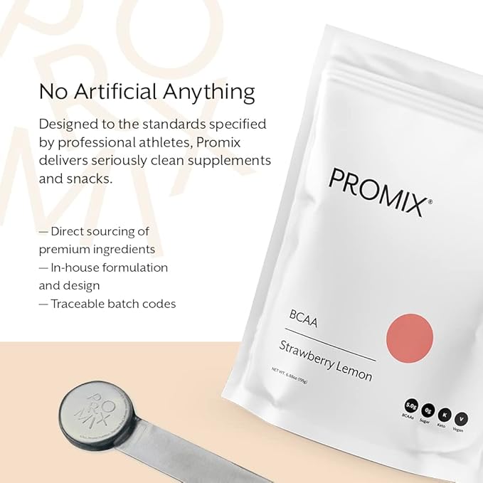 Promix BCAA Post-Workout Energy Powder - 5g Micronized BCAAs, Sugar Free, Plant Based, Vegan, Keto - Strawberry Lemon - 30 Servings (Pack of 1)