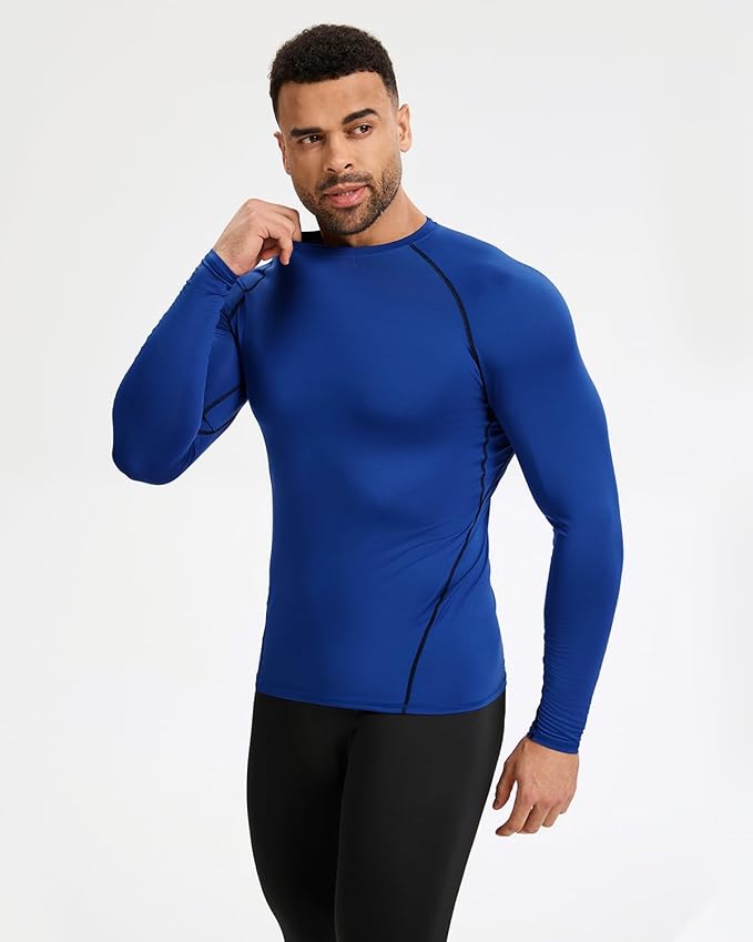 5,6 Pack Men's Compression Shirts Long Sleeve Rash Guard Workout Undershirt Base Layer Athletic Shirt