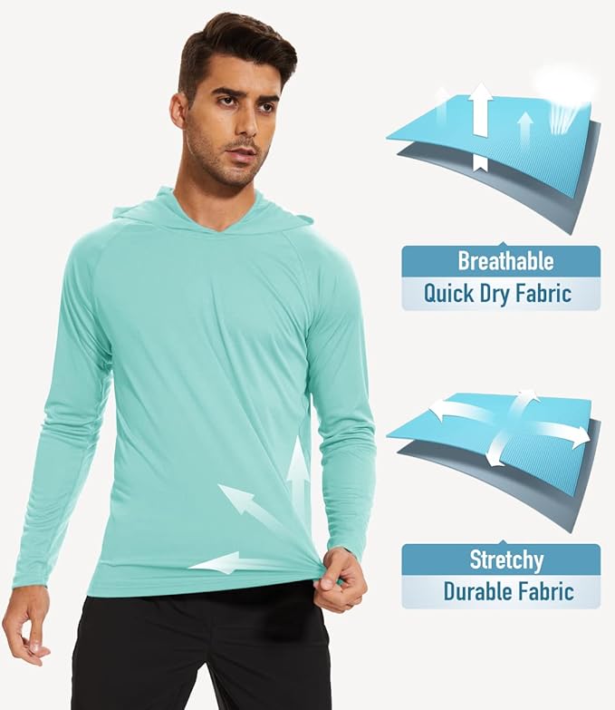 MAGCOMSEN Men's Hooded UPF 50+ Sun Protection T Shirts Long Sleeve Athletic Fishing Shirts Rash Guards