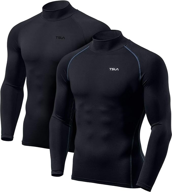 TSLA Men's Thermal Long Sleeve Compression Shirts, Mock/Turtleneck Winter Sports Running Base Layer Top