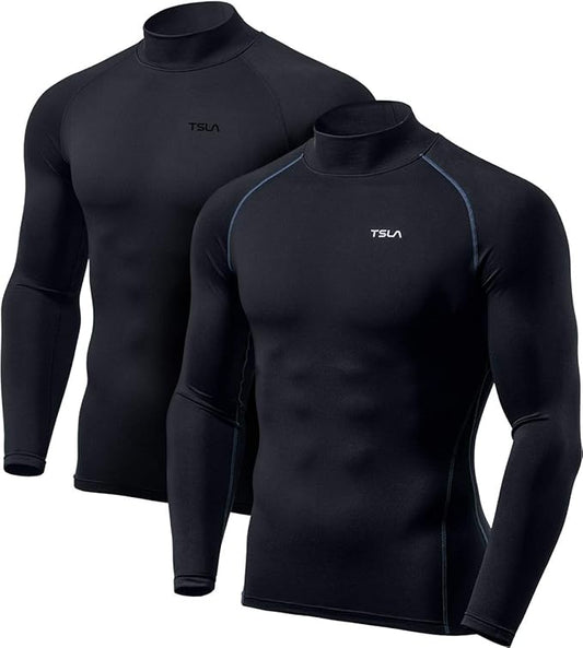 TSLA Men's Thermal Long Sleeve Compression Shirts, Mock/Turtleneck Winter Sports Running Base Layer Top
