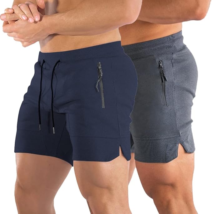 PIDOGYM Men's 5" Gym Workout Shorts,Fitted Jogging Short Pants for Bodybuilding Running Training with Zipper Pockets