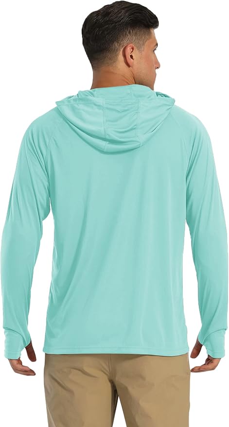 MAGCOMSEN Men's Hooded UPF 50+ Sun Protection T Shirts Long Sleeve Athletic Fishing Shirts Rash Guards