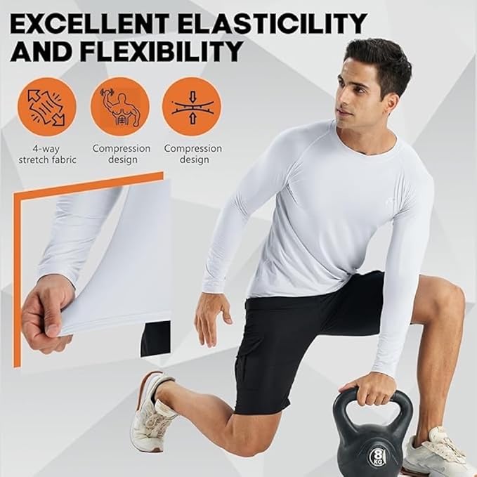 Men's Compression Shirts Long Sleeve Running Athletic Undershirts Workout Baseball Base Layer Fishing Rash Guard Tops 2 Pack