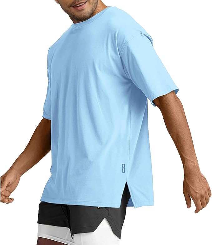 Men's Oversized Workout T-Shirts Lightweight Quick Dry Short Sleeve Tshirts Crew Neck Loose Fit Athletic Tops